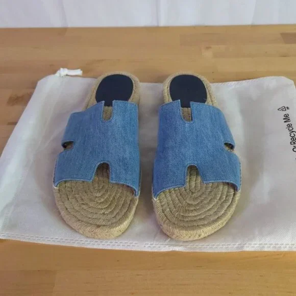 Hermès Antigua Mens Denim & Leather Espadrilles Sandals EU 44/US 11